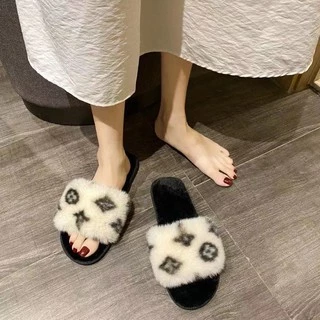 NEW! (SH-1-12) รองเท้าผ้าใส่เดินในบ้านชายและหญิง ขนนุ่มลายดอก