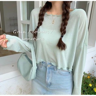 (พร้อมส่ง🦋)เสื้อแขนยาวผ้าชีฟองเนื้อทรายใส่คลุมไม่ร้อน/อ่านรายละเอียดด้วยน้า 149บาท สีเขียว