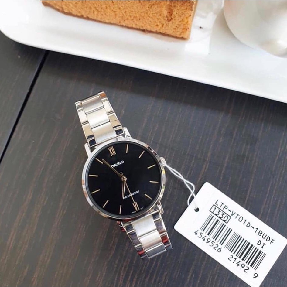 สมาร์ทวอทช์ นาฬิกาคู่ นาฬิกา Casio รุ่น LTP-VT01D-1B นาฬิกาสำหรับผู้หญิง สายแสตนเลส หน้าปัดสไตล์เรียบหรู -ของแท้ 100% ปร