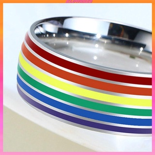 8mm Stainless Steel Enamel Rainbow LGBT Pride Ring US  7 Size  17.4mm