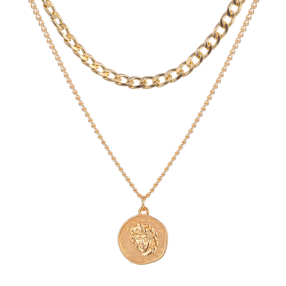 สร้อยคอโซ่โลหะ แบบหนา จี้เหรียญแกะสลัก สไตล์เกาหลี เรโทร แฟชั่นสําหรับผู้หญิง - รูปที่ 4