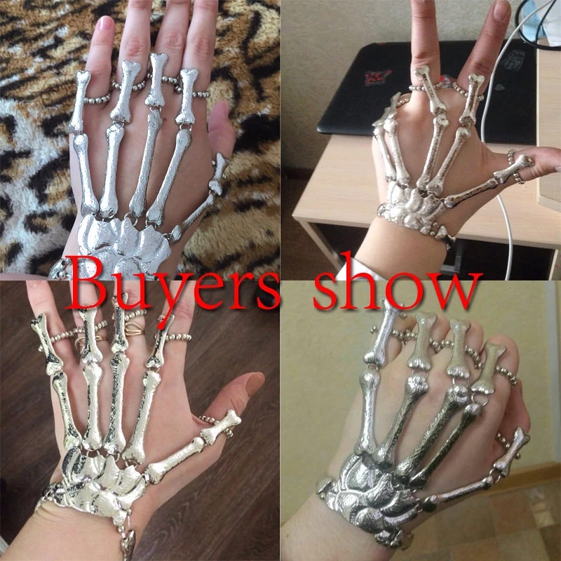 สร้อยข้อมือโกธิค โครงกระดูก มือผู้ชาย ยืดหยุ่น กําไลข้อมือ