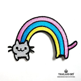 [ ตัวรีดติดเสื้อ ตัวรีดน่ารัก สายรุ้ง การ์ตูน แมว ] Rainbow Cat Patch งานปัก DIY ตัวรีด อาร์ม ติดเสื้อ กางเกง กระเป๋า