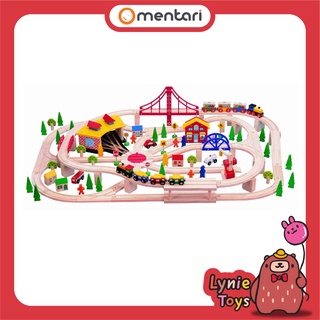 Mentari ของเล่นไม้ รถไฟไม้ผจญภัย Wooden Train W/ Rails 130 Pcs