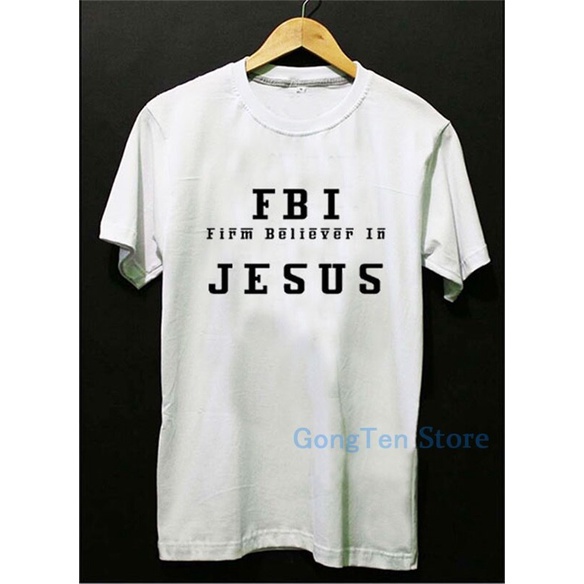 คอลูกเรือเสื้อยืด พิมพ์ลายตัวอักษร Fbi Jesus สําหรับผู้ชายS-5XL