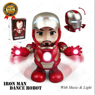 หุ่นยนต์ IRON MAN เต้นได้ มีไฟ เปิดหน้ากากได้ ใส่ถ่านAAA ของเล่นสำหรับผู้ชื่นชอบซูเปอร์ฮีโร่