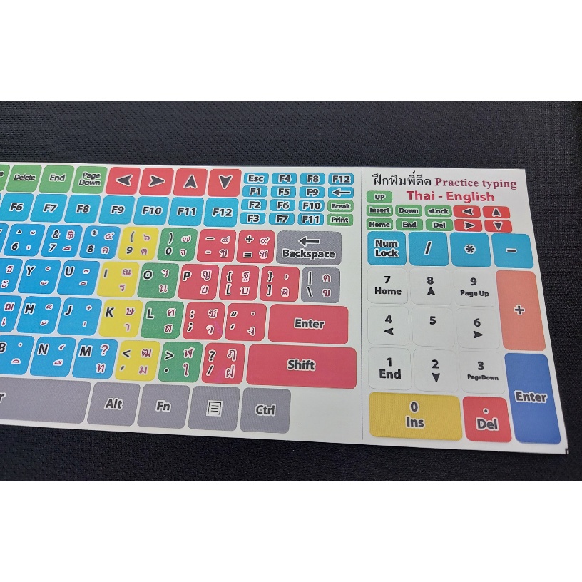 สติ๊กเกอร์แปะคีย์บอร์ดสำหรับฝึกพิมพิ์ดีด สี่เหลี่ยม (keyboard Square) ภาษา อังกฤษ, ไทย (English, Thai)