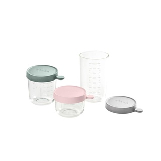 BEABA ชุดกระปุกแก้วเก็บอาหาร Set of 3 Conservative Glass Jars  (150 ml PINK/250 ml EUCALYPTUS GREEN/400 ml LIGHT GREY