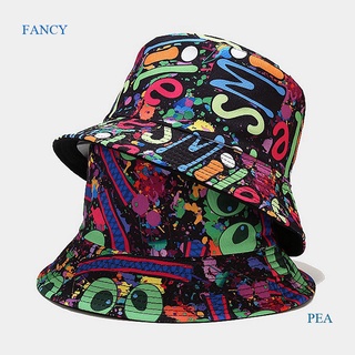 Fancy ใหม่ หมวกบักเก็ต ลายการ์ตูนกราฟฟิตี้ พับได้ เหมาะกับฤดูร้อน สําหรับผู้ชาย และผู้หญิง ชาวประมง