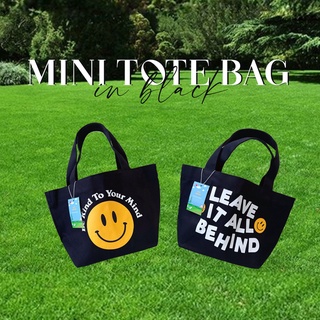 Justbehappy - Tote bag mini (black) - กระเป๋าผ้าสีดำ ไซส์มินิ