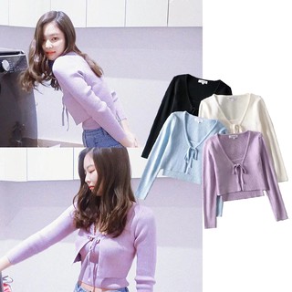 Blackpink Jennie เสื้อกันหนาวแขนยาว + เสื้อคาร์ดิแกนสําหรับผู้หญิง