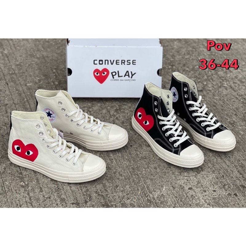 รองเท้า COMME Des GARCONS PLAY x Converse Chuck Taylor รองเท้าหุ้มข้อ💈 สินค้าพร้อมกล่อง 💈🔥🥬🌸