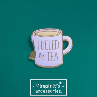 🇹🇭 พร้อมส่ง : 🍵 เข็มกลัดลายแก้วมัคชาสีขาว "FUELED by TEA" | "FUELED by TEA" White Tea Mug Enamel Brooch Pin.