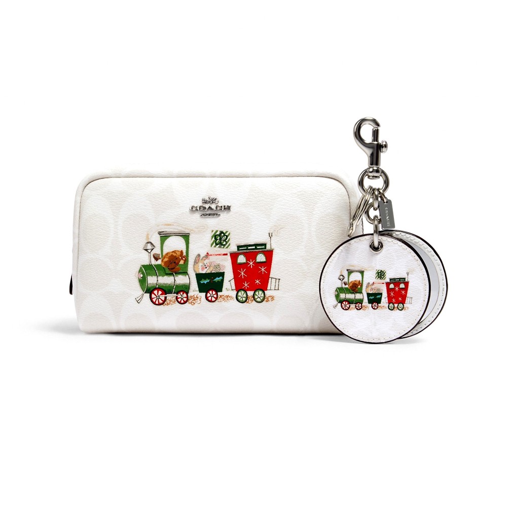 COACH C1751 BOXED SMALL BOXY COSMETIC CASE AND MIRROR BAG CHARM IN