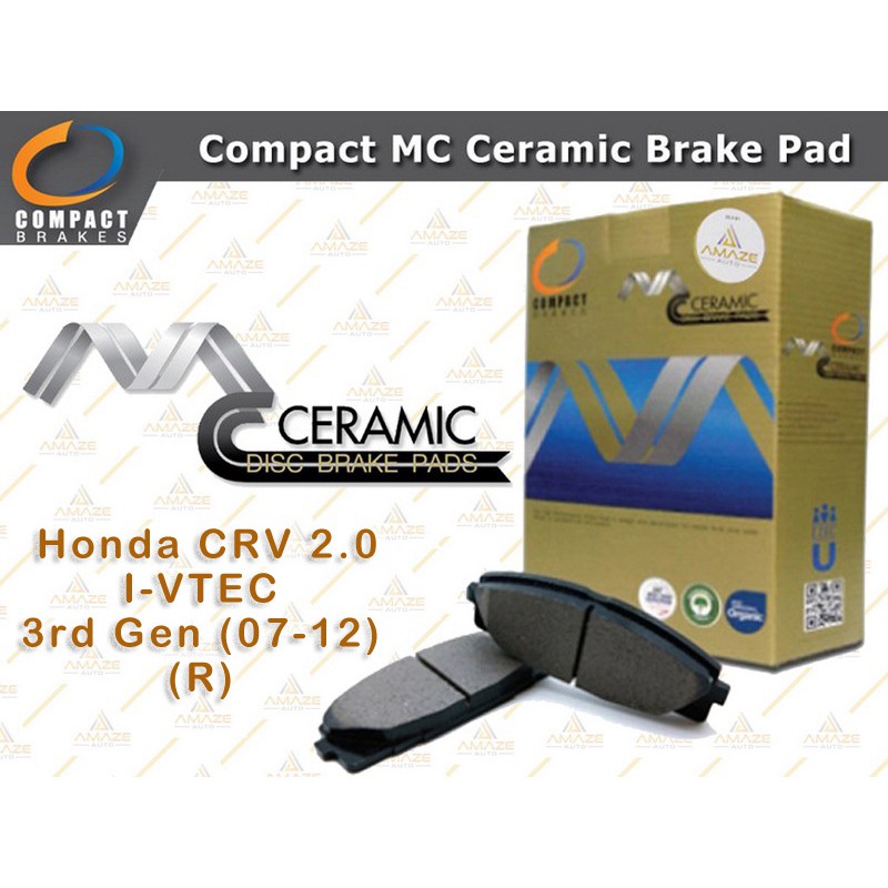 ผ้าเบรคเซรามิก MC ขนาดกะทัดรัดสําหรับ Honda CRV 2.0 I-VTEC 3rd Gen (07-12) (R)