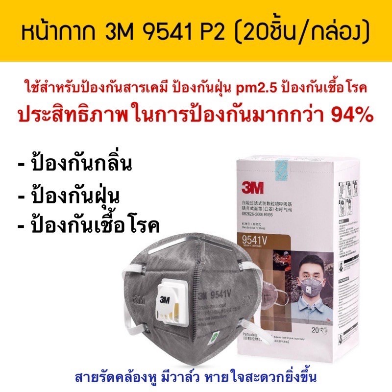 3M หน้ากากกันฝุ่น กันละอองฝอยในอากาศ รุ่น 9541V มาตรฐาน P2 บรรจุ 1 ชิ้น