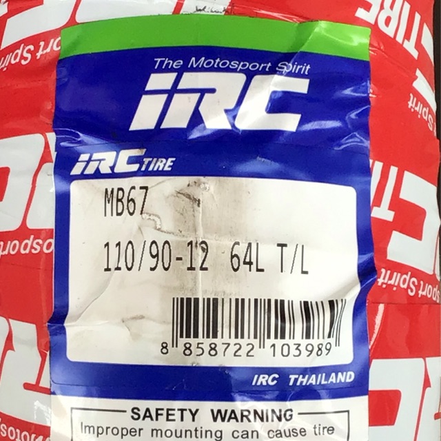 ยางนอก IRC scoopy-i zoomer-x 110/90-12 MB86 TL ขอบ12