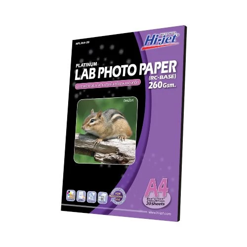 Hi-jet กระดาษโฟโต้ ผิวกึ่งมันกึ่งด้าน (มีลายน้ำที่ด้านหลัง) Inkjet Platinum Lab (Backside-coated) 260 แกรม A4 20 แผ่น