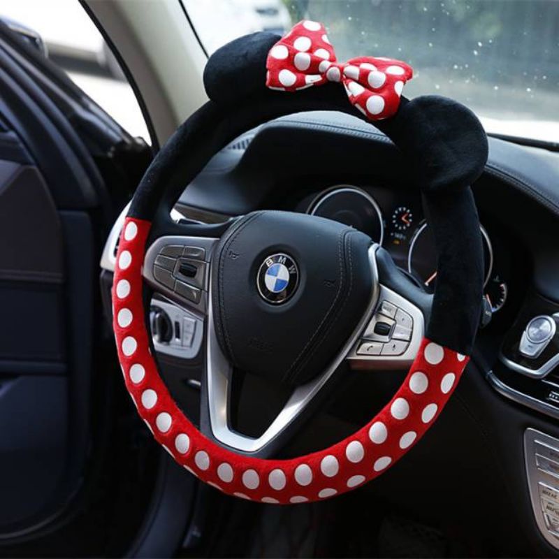 MINNIE 0Minnie Mouse MICKEY Mouse ที่หุ้มพวงมาลัยรถยนต์ทําจากผ้าการ์ตูนพรีเมี่ยม