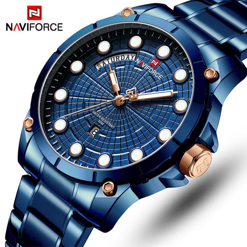 NAVIFORCE 9152 บุรุษนาฬิกาควอทซ์อะนาล็อกผู้ชายหรูหราธุรกิจนาฬิกาสแตนเลสลำลองนาฬิกาข้อมือกันน้ำ