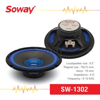 Soway SW-1302 ลำโพงเสียงกลาง ขนาด 6.5 นิ้ว 1ดอก แม่เหล็ก 70x15mm. / 4Ω Power 100W ลำโพงรถยนต์