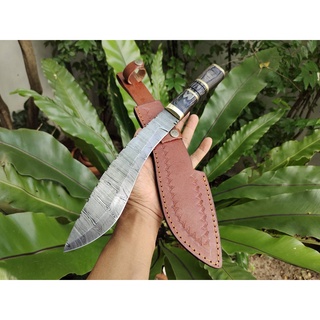 มีดกูรข่า มีดดามัสกัส (Kukri Damascus Knife) มีดกุรข่า มีดใบตาย มีดเดินป่า มีดแคมป์ เหล็กดามัสแท้ ด้ามไม้ ซองหนังแท้