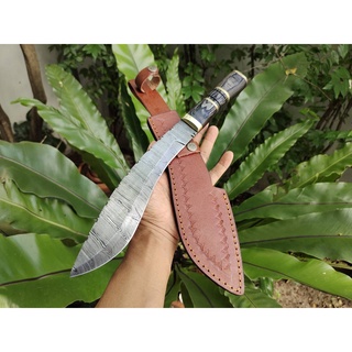 มีดกูรข่า มีดดามัสกัส (Kukri Damascus Knife) มีดกุรข่า มีดใบตาย มีดเดินป่า มีดแคมป์ เหล็กดามัสแท้ ด้ามไม้ ซองหนังแท้