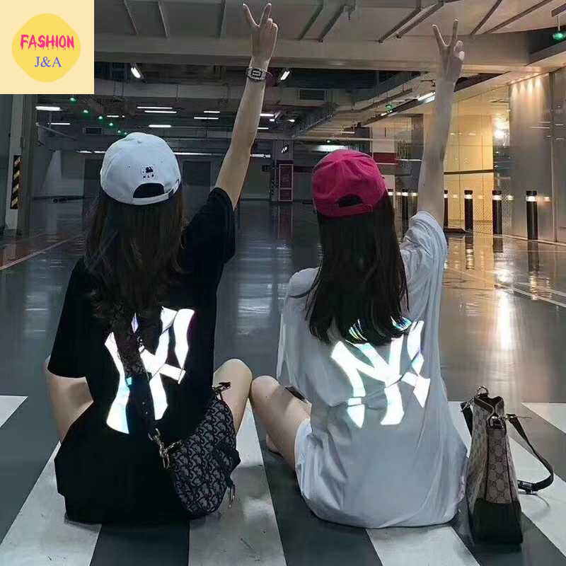 เสื้อโอเวอร์ไซค์ เสื้อยืดoversize  ลายNY เสื้อNY   เสื้อเรื่อนแสง สะท้อนแสง ไซค์ใหญ่ ใส่คู่ก็เท่
