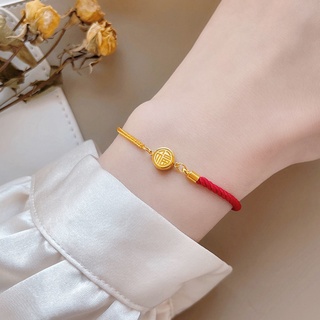 สร้อยข้อมือเชือกนําโชค ไทเทเนียมเหล็ก สีทอง 18K สีแดง สไตล์ใหม่