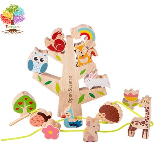 Treeyear ของเล่นไม้เสริมพัฒนาการ Wooden Stacking and Balancing 14  ชิ้น- เสริมการเรียนรู้ในช่วงต้น - พัฒนาความคิดเชิงกลยุทธ์และทักษะ - เด็กอายุ 18 เดือนขึ้นไป