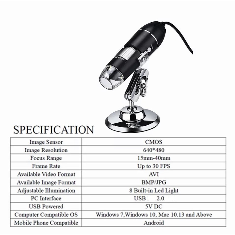 ส่งจากไทย 1600X กล้องจุลทรรศน์ ดิจิตอล LED Type-C/Micro USB 8 LED USBดิจิตอลแว่นขยายEndoscopeกล้อง