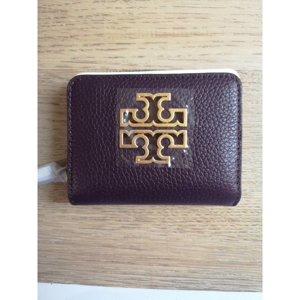 สีม่วงเสริมดวง TORY BURCH Britten Mini Wallet Card Case Coin Logo Bifold 75400 หรือกระเป๋าสตางค์สีเห