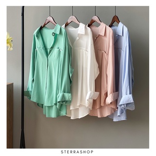 Sterrashop - Pocket shirt เสื้อเชิ้ตผ้าtencelผสม เนื้อดี 4 สี