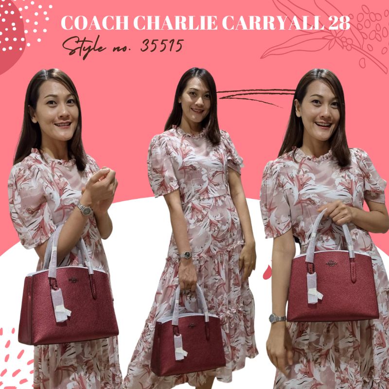 กระเป๋า Coach หนังแท้ สะพายข้าง สีแดง Cherry เมทาลิค Coach Charlie Carryall 28 Style no. 35515 งาน shop