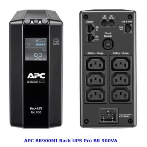 UPS (เครื่องสำรองไฟฟ้า) APC (BR900MI) Back-UPS Pro 900VA/540Watts 230V, AVR, LCD, 6 IEC outlets