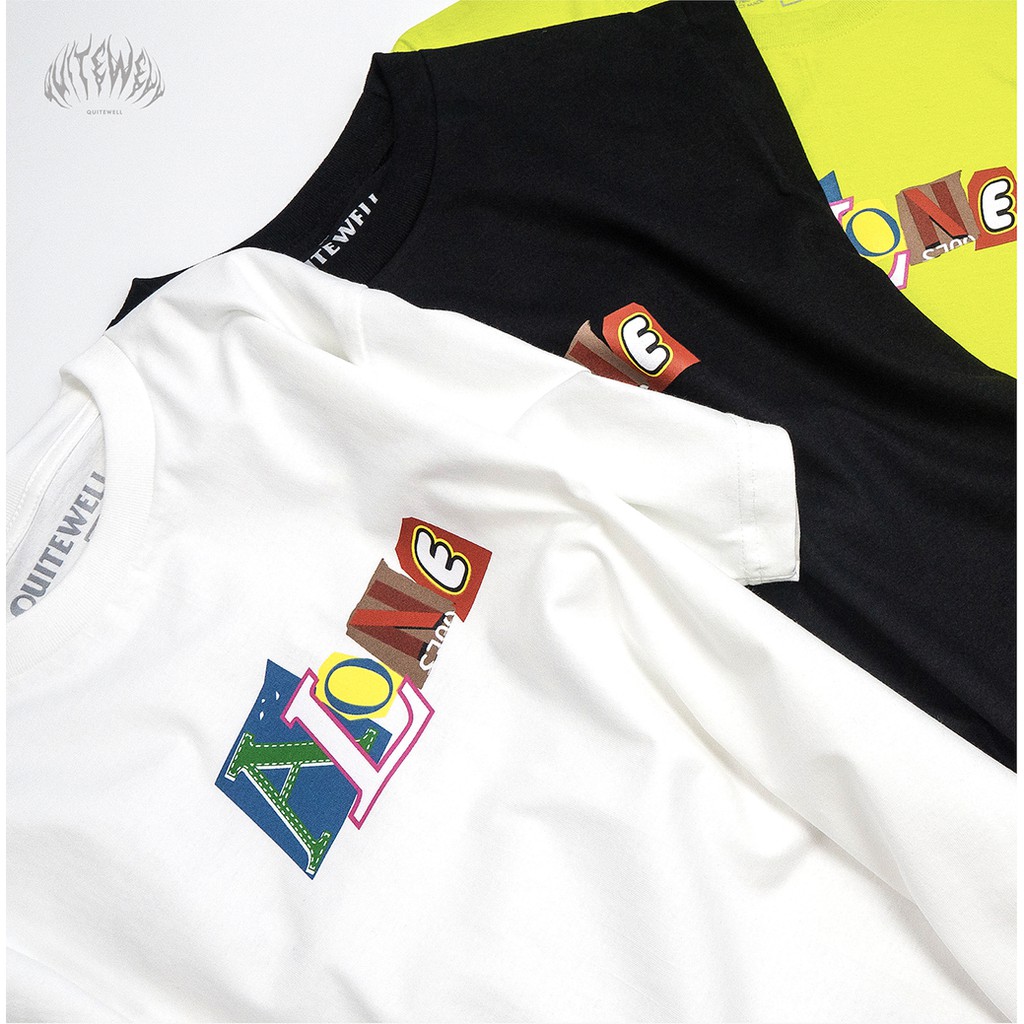 QUITEWELL เสื้อยืดแขนสั้น 161 ALONE พร้อมส่ง เสื้อผู้ชาย Oversize สกรีนลาย สีดำ สีขาว สีเขียวนีออน วินเทจ