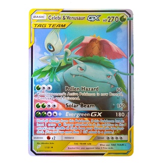 Celebi &amp; Venusaur Tag Team GX Card 1/181 เซเลบี &amp; ฟุชิงิบานะ Pokemon Card Shining Series ภาษาอังกฤษ