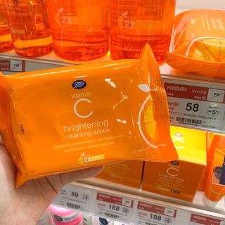 BOOTS VITAMIN C บู๊ทส์ วิตามิน ซี ไบร์ทเทนนิ่ง คลีนซิ่ง ไวพ์ส 20แผ่น