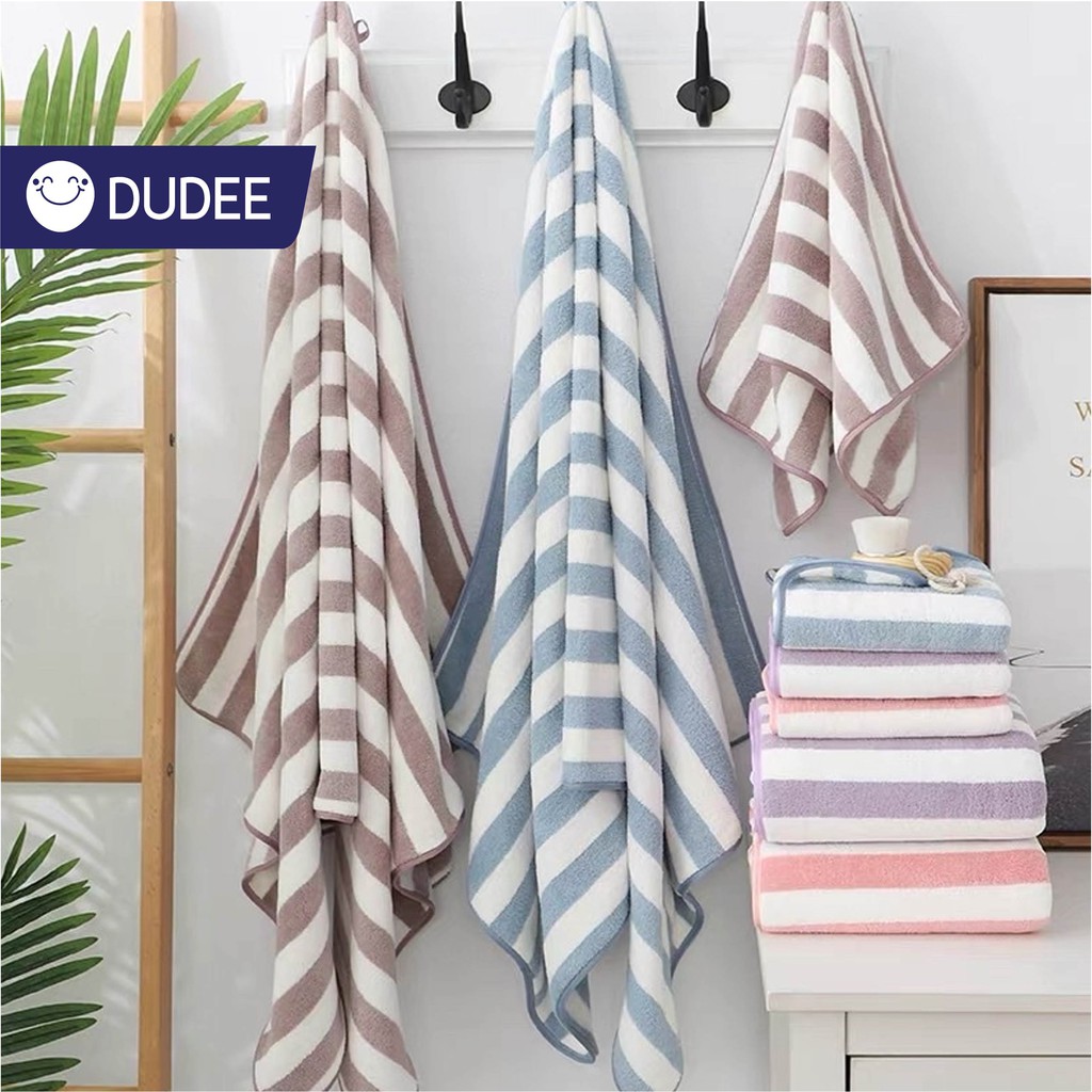 DUDEE ผ้าเช็ดตัว ผ้าเช็ดหน้าลายลิ้วสีสันสดใส ผ้าไมโครซึมซับน้ำได้ดี ราคาประหยัด