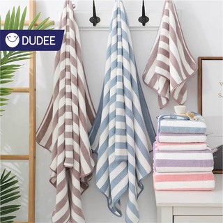 DUDEE ผ้าเช็ดตัว ผ้าเช็ดหน้าลายลิ้วสีสันสดใส ผ้าไมโครซึมซับน้ำได้ดี ราคาประหยัด