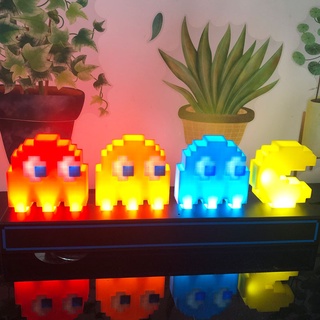 COMELY น่ารักและสร้างสรรค์ Pac-Man โคมไฟกิน Pac-Man wars ควบคุมด้วยเสียง USB night light สมาร์ทจังหวะเพลงเปลี่ยนสีโคมไฟตั้งโต๊ะ