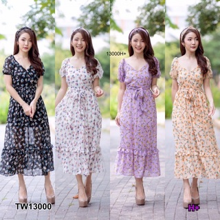 👗Pfashion [ส่งไว!!🚛] P13000 เดรสชีฟองลายดอก + ยางโพกผม Floral chiffon dress + hair band