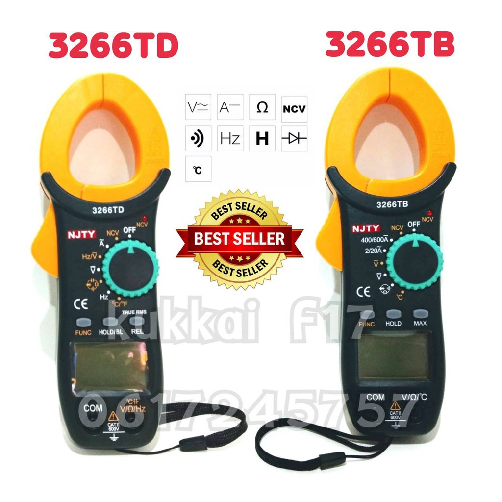 มิเตอร์วัดไฟ 3266TB ,3266TD Digital Clamp Meter เครื่อววัดอุณหภูมิ คลิปแอมป์ เเคล้มมิเตอร์  เครื่องว