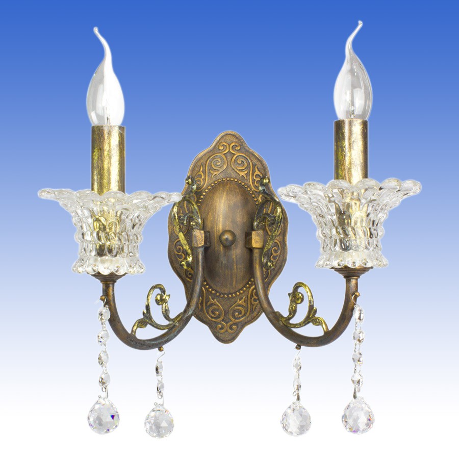 WH โคมไฟกิ่งติดผนังภายใน เชิงเทียนร้อยแก้วคริสตัลกิ่งคู่+หลอดเปลวเทียน ขั้ว E14 รุ่น WL-63317-2-[E14