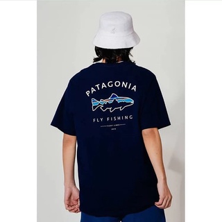 Patagonia Spot Bata เสื้อยืดลําลองสําหรับผู้ชายผู้หญิงผ้าฝ้ายแขนสั้นพิมพ์ลายทรงหลวม