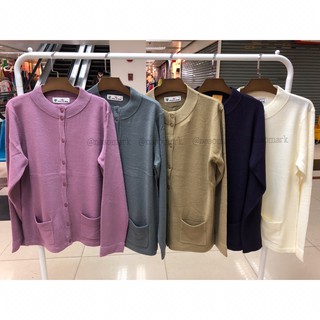 #941 เสื้อกันหนาว ไหมพรม ผ้านิ่ม คอกลม กระดุมผ่าหน้า Cashmere Light