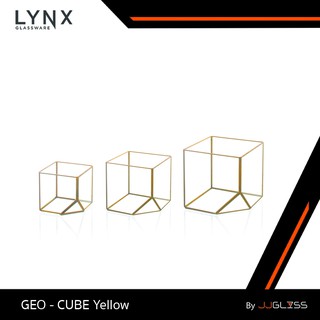 JJGLASS - ( LYNX ) GEO - CUBE Yellow - แจกันกระจก ทรงเรขาคณิต สำหรับตกแต่งบ้านสมัยใหม่และมีสไตล์ ไม่สามารถใส่น้ำได้