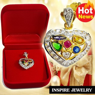 Inspire Jewelry , จี้พลอยนพเก้าล้อมเพชรรูปหัวใจ งานจิวเวลลี่ ขนาด2cm. พร้อมกล่องกำมะหยี่