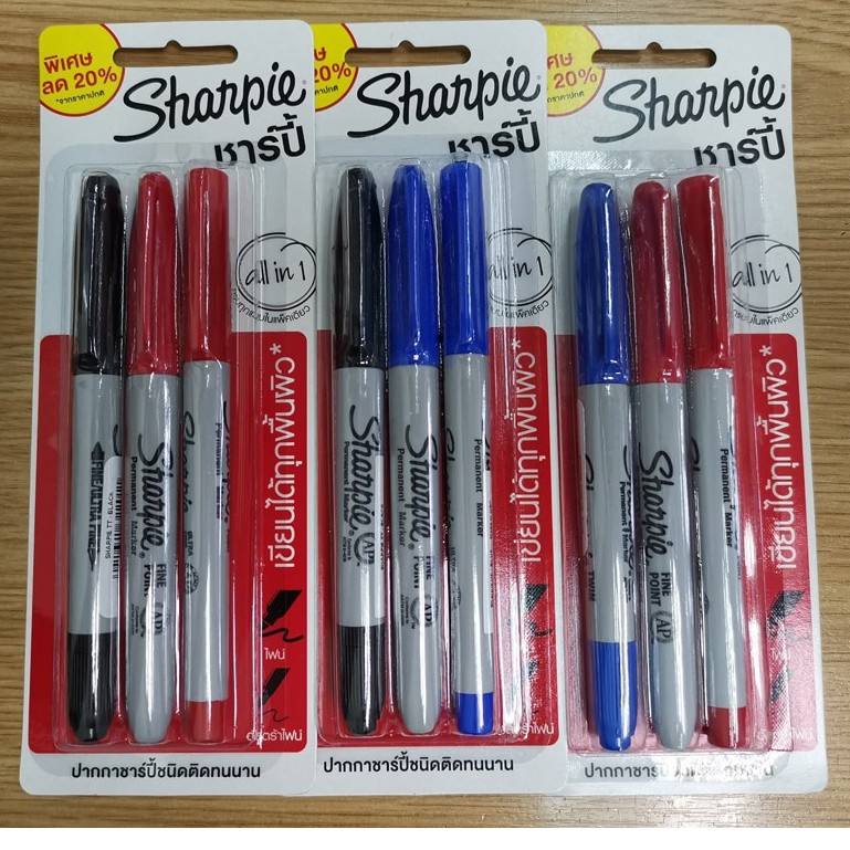 ปากกามาร์กเกอร์ ชาร์ปี้ Sharpie แพ็ค 3ด้าม คละหัว | Shopee Thailand