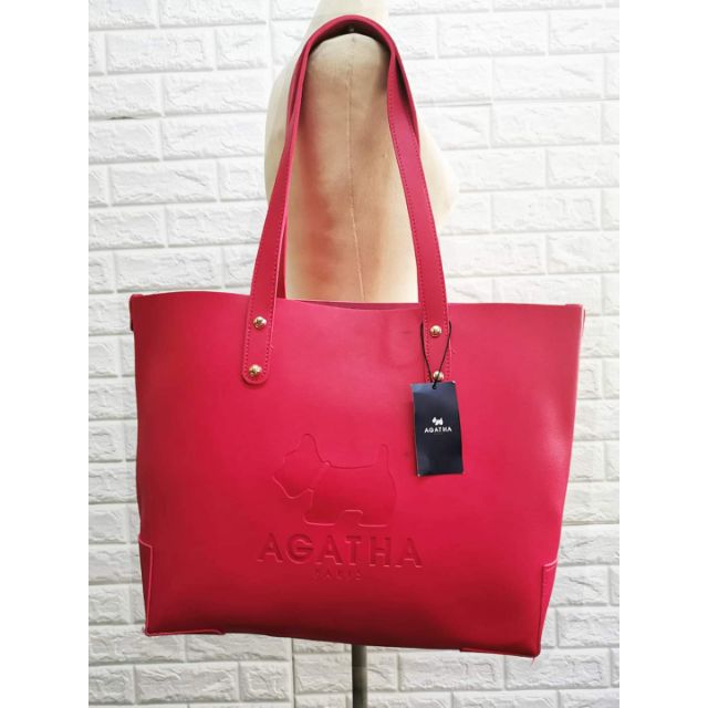 กระเป๋าถือ+สะพายข้าง แบรนด์ AGATHA PARIS
งานหนังแท้สีชมพูอมแดง